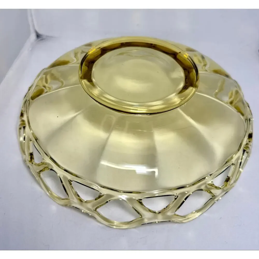 Vintage Imperial Glass Amber Laced Edge Open Lace Serving Bowl 9” Mid Century